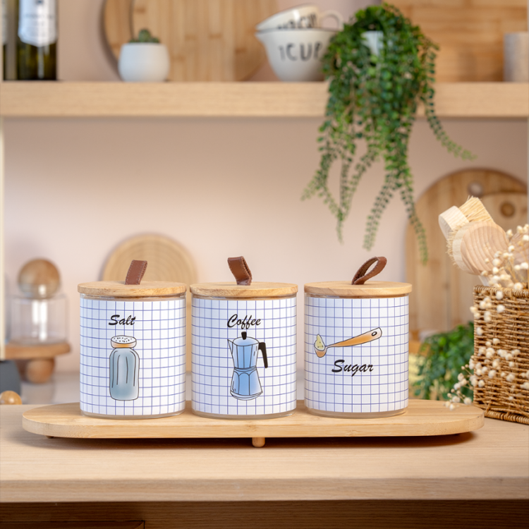 Bambu Kapaklı Cam Kavanoz Seti