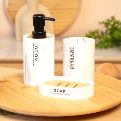 Mermer Desenli Banyo Seti 3'lü