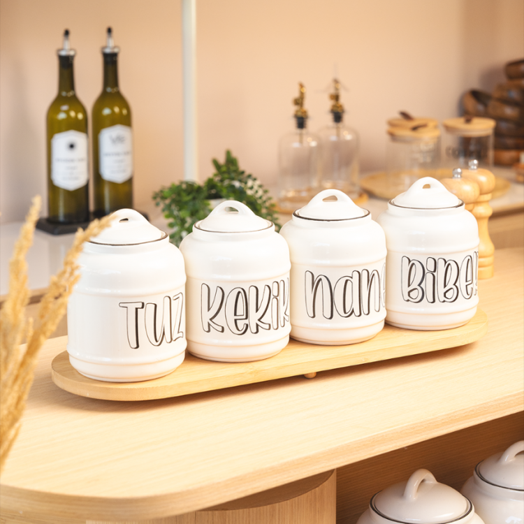 Seramik Baharatlık Seti 4'lü Tuz/Nane/Biber/Kekik