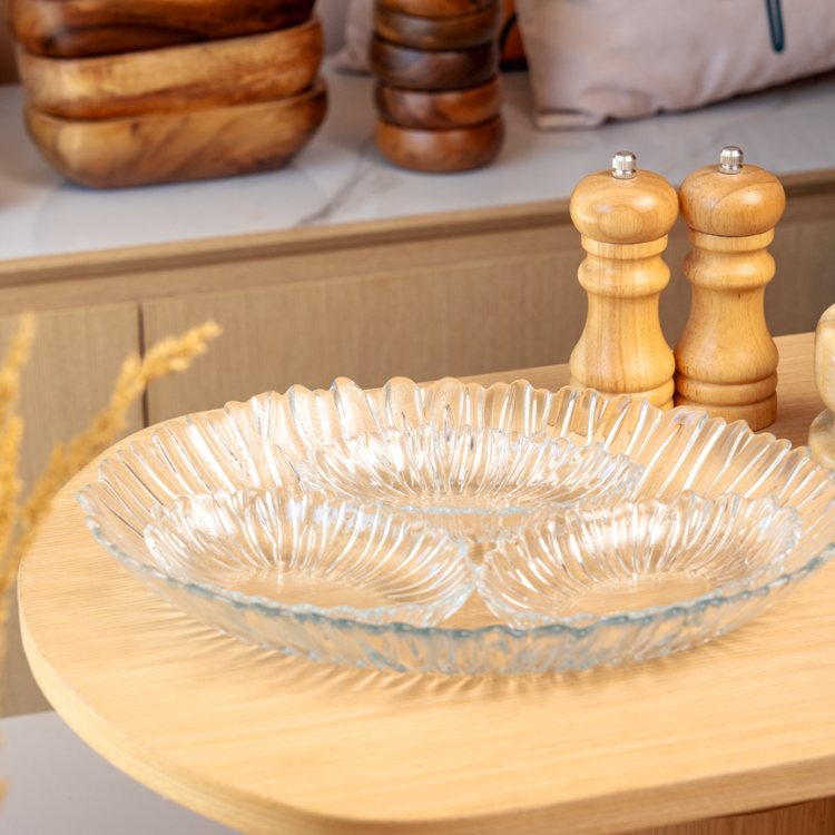 Oluklu Kenarlı Oval Cam Tepsi