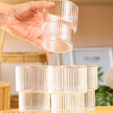 Oluklu Desenli Şeffaf Cam Bardak