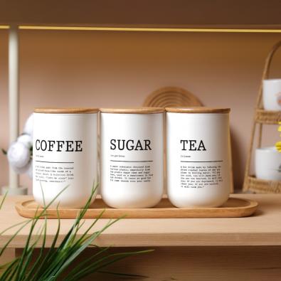 3'lü Bambu Kapaklı Yazılı Kavanoz Seti