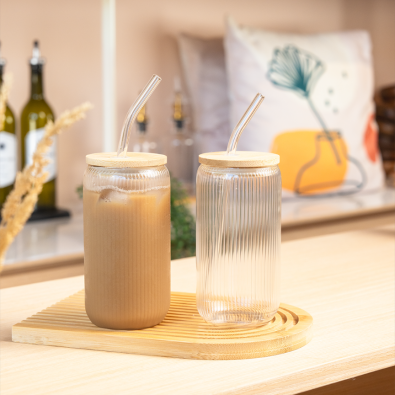 Bambu Kapaklı Pipetli Cam Bardak