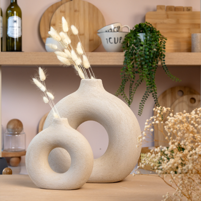 İkili Halka Seramik Vazo Dokulu