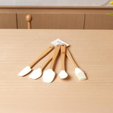 Bambu Saplı 5'li Silikon Kaşık Seti Krem
