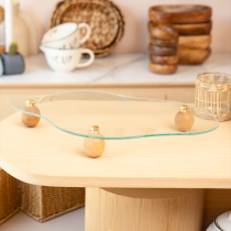 Dekoratif Ahşap Top Ayaklı Cam Sunumluk