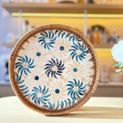 Sedefli Yuvarlak Tepsi Büyük Boy