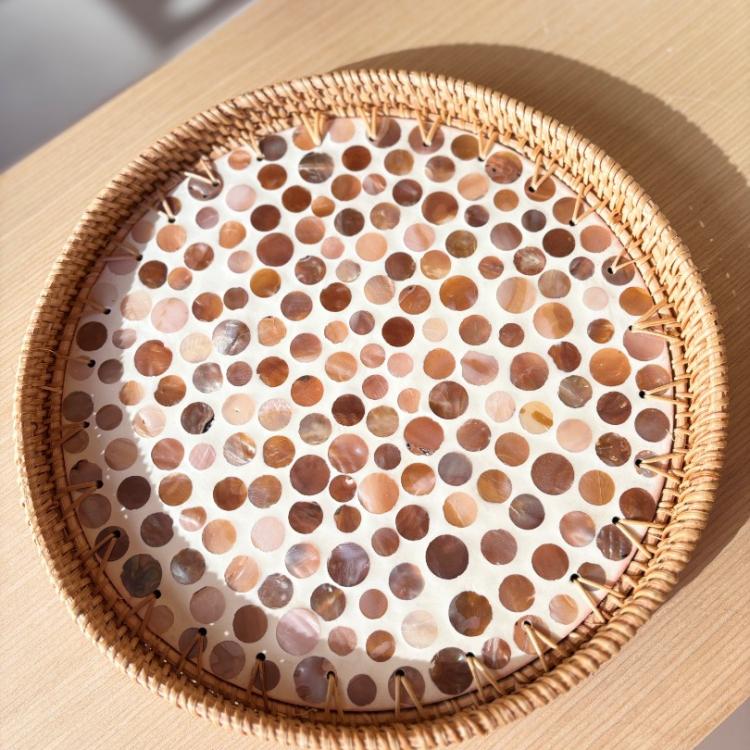 Sedefli Yuvarlak Tepsi Küçük Boy