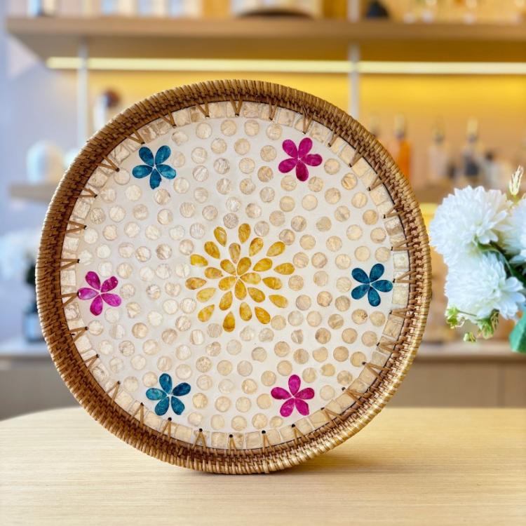 Sedefli Yuvarlak Tepsi Büyük Boy