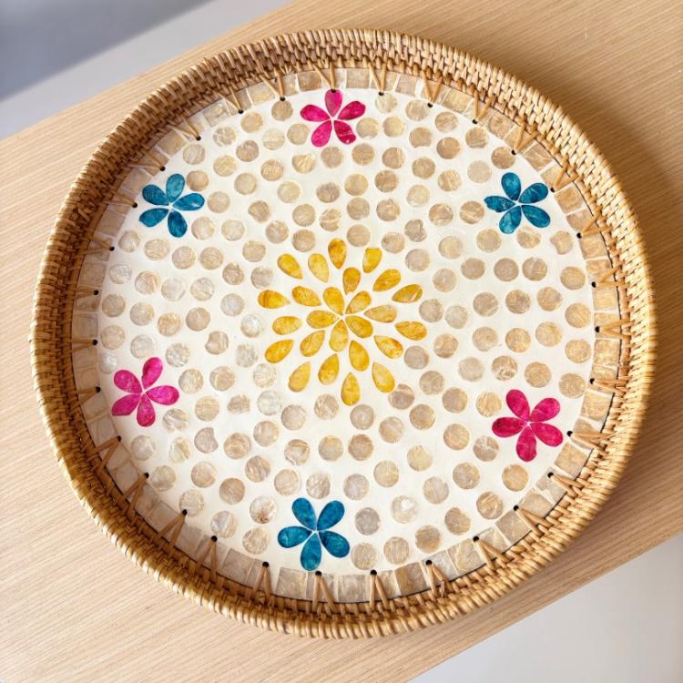 Sedefli Yuvarlak Tepsi Büyük Boy